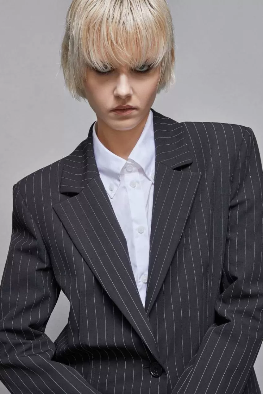 blazer_gessato_un_bottone_in_flanella_3.webp Patrizia Pepe Blazer<Blazer gessato un bottone in flanella