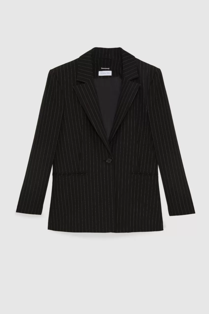 blazer_gessato_un_bottone_in_flanella_4.webp Patrizia Pepe Blazer<Blazer gessato un bottone in flanella