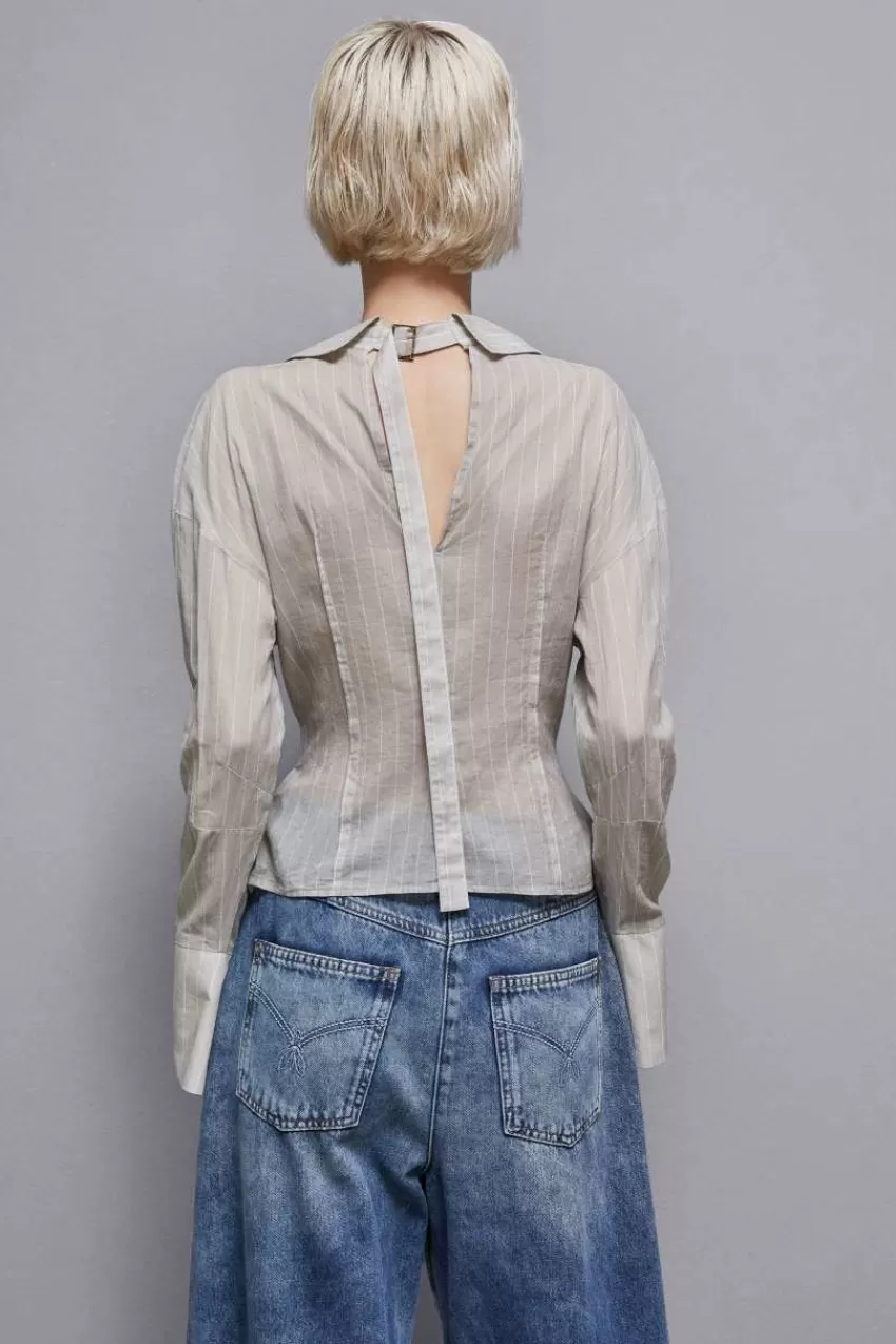 camicia_gessata_in_cotone_2.webp Patrizia Pepe Camicie<Camicia gessata in cotone