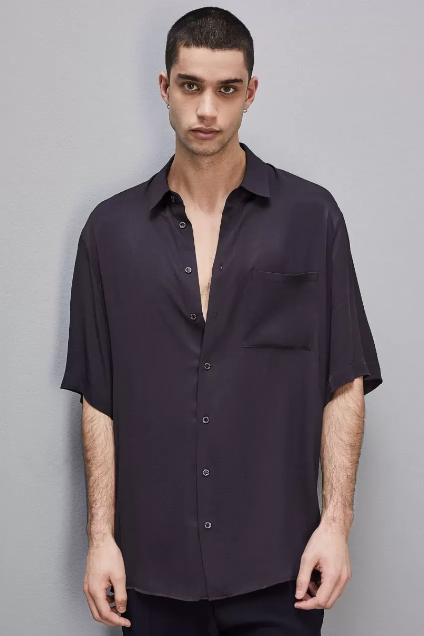 Uomo Patrizia Pepe T-Shirt E Camicie<Camicia manica corta in twill di viscosa