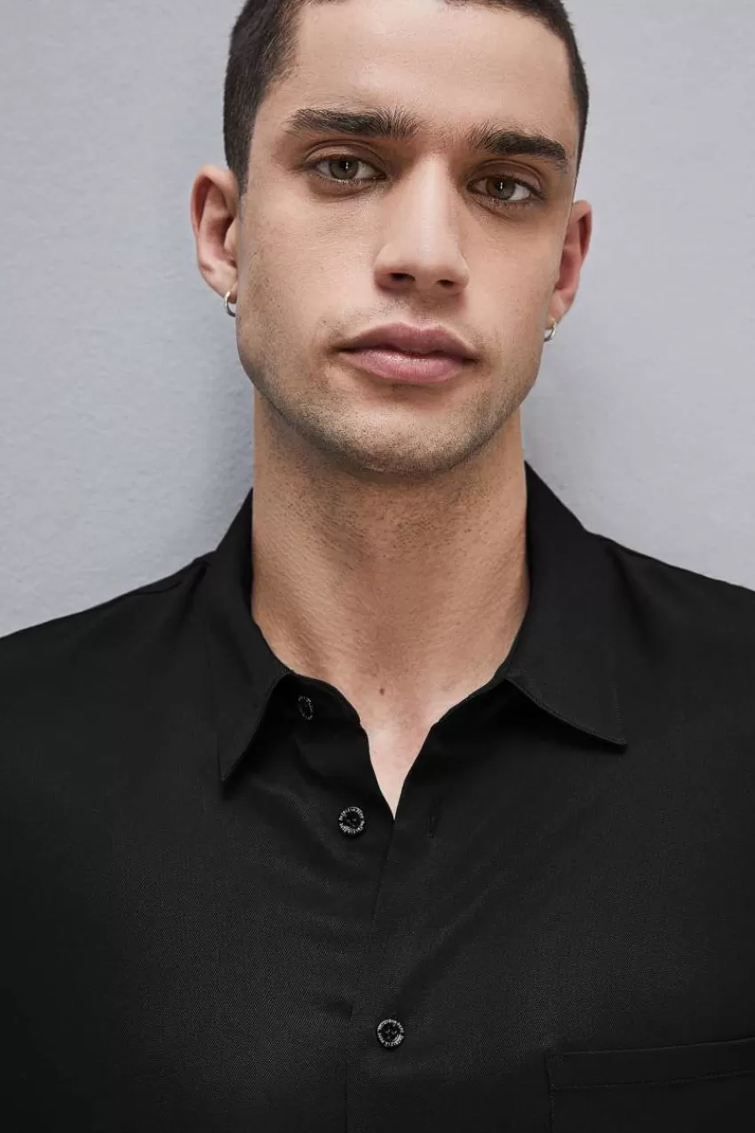 camicia_manica_corta_in_twill_di_viscosa_5.webp Uomo Patrizia Pepe T-Shirt E Camicie<Camicia manica corta in twill di viscosa