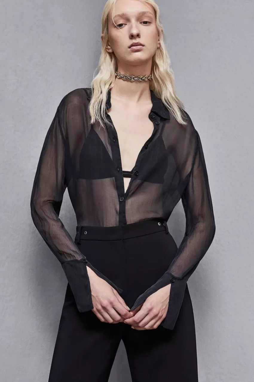 camicia_over_in_chiffon_di_seta_5.webp Patrizia Pepe Camicie<Camicia over in chiffon di seta