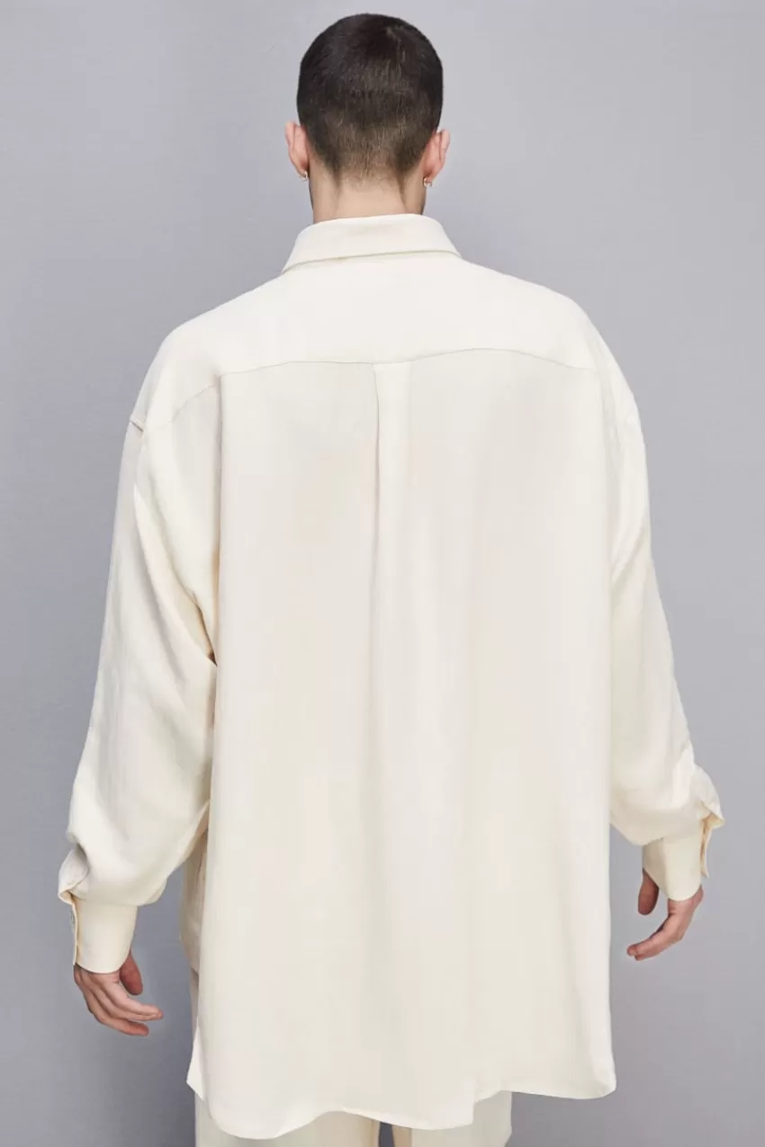 camicia_oversize_in_lino_e_viscosa_2-1.webp Uomo Patrizia Pepe T-Shirt E Camicie<Camicia oversize in lino e viscosa