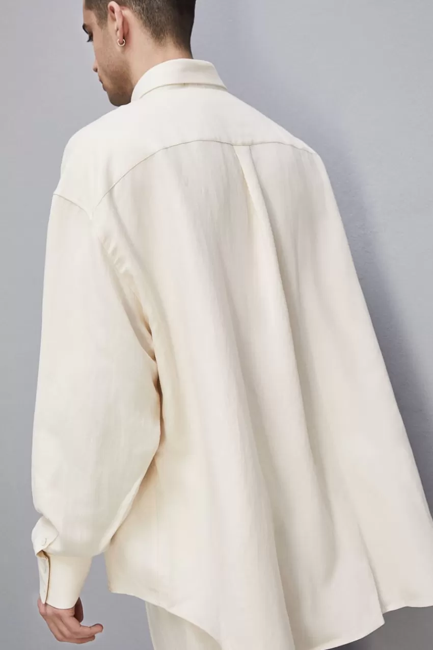 camicia_oversize_in_lino_e_viscosa_3-1.webp Uomo Patrizia Pepe T-Shirt E Camicie<Camicia oversize in lino e viscosa