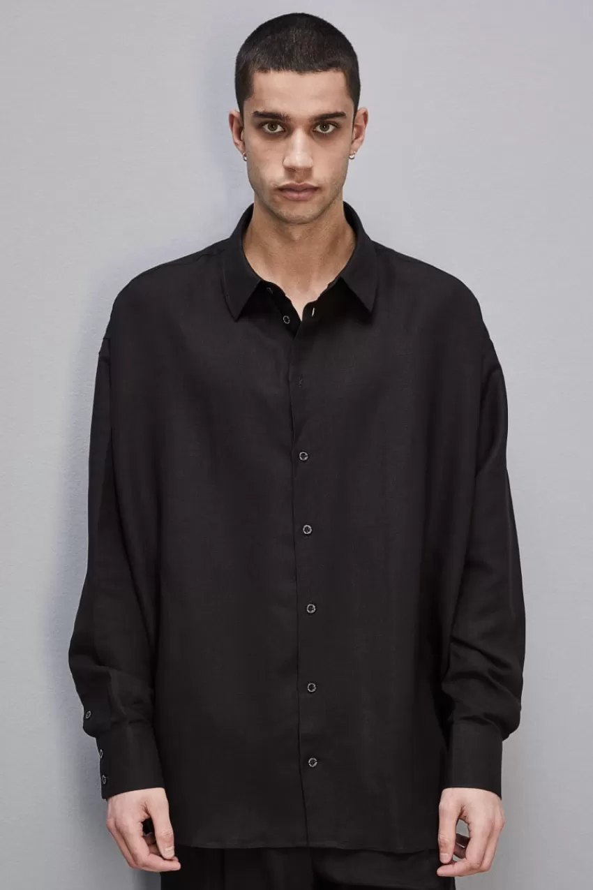 camicia_oversize_in_lino_e_viscosa_3.webp Uomo Patrizia Pepe T-Shirt E Camicie<Camicia oversize in lino e viscosa