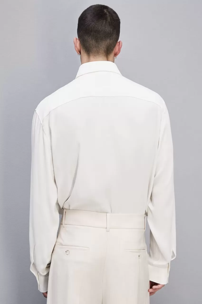 camicia_tinta_unita_in_twill_di_viscosa_2.webp Uomo Patrizia Pepe T-Shirt E Camicie<Camicia tinta unita In twill di viscosa