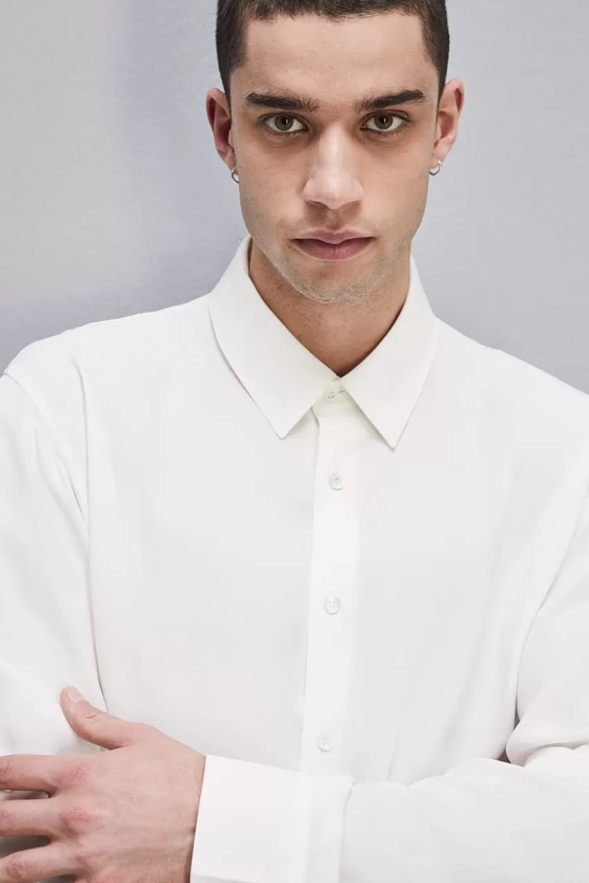 camicia_tinta_unita_in_twill_di_viscosa_3.webp Uomo Patrizia Pepe T-Shirt E Camicie<Camicia tinta unita In twill di viscosa