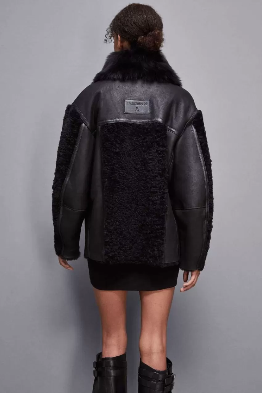 giacca_biker_over_con_pelo_3.webp Patrizia Pepe Giubbotti In Pelle | Cappotti<Giacca biker over con pelo