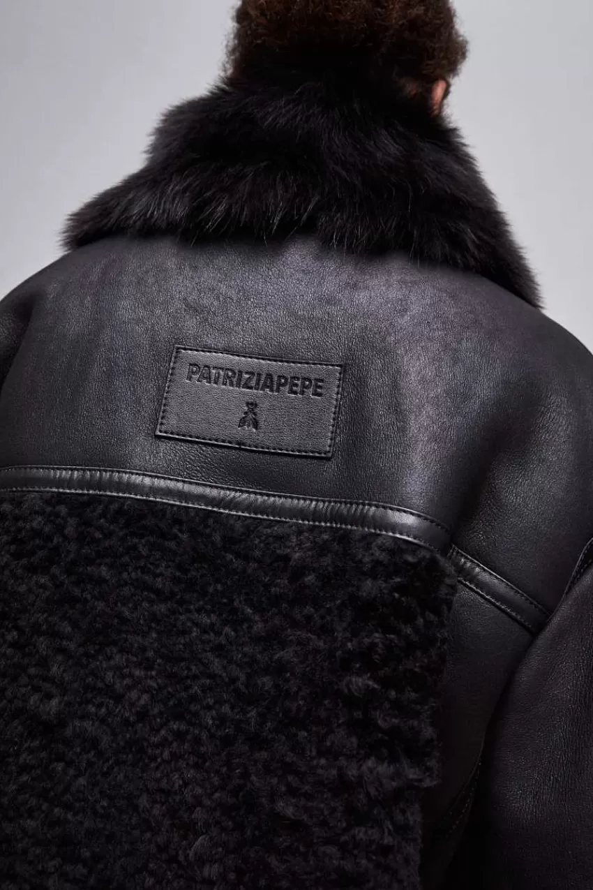 giacca_biker_over_con_pelo_7.webp Patrizia Pepe Giubbotti In Pelle | Cappotti<Giacca biker over con pelo