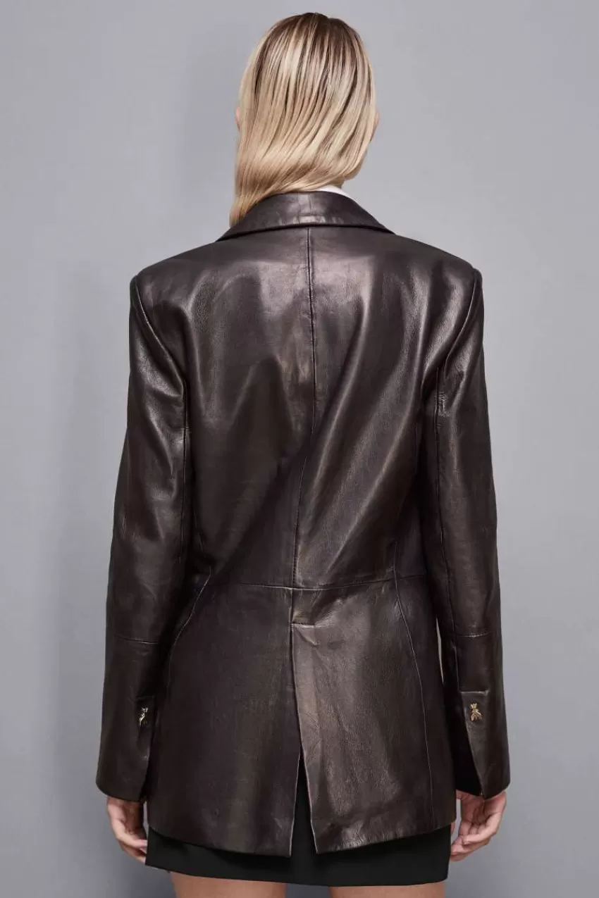 giacca_in_pelle_con_rever_2.webp Patrizia Pepe Tailleur | Blazer<Giacca in pelle con rever