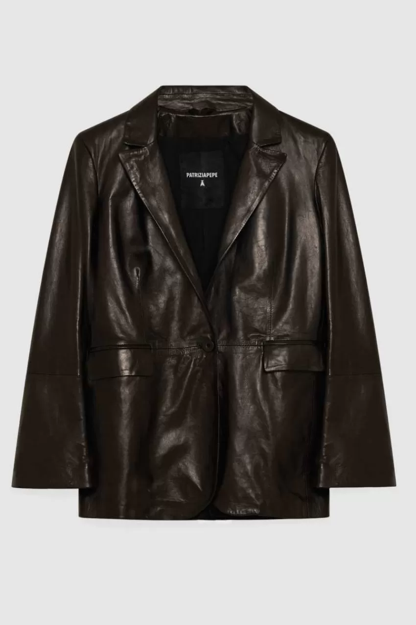 giacca_in_pelle_con_rever_4.webp Patrizia Pepe Tailleur | Blazer<Giacca in pelle con rever