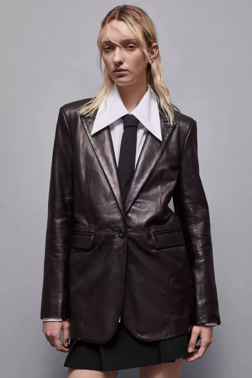 giacca_in_pelle_con_rever_5.webp Patrizia Pepe Tailleur | Blazer<Giacca in pelle con rever