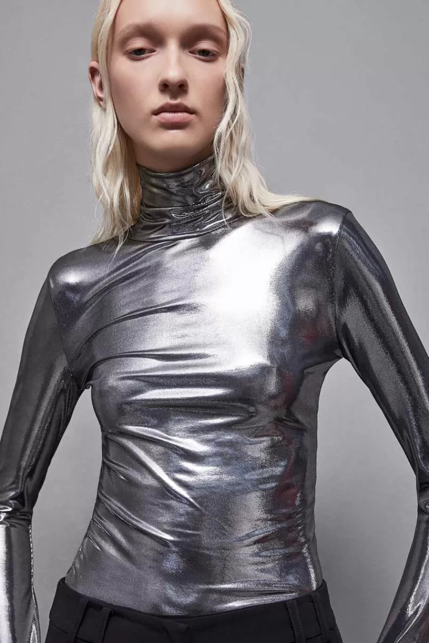 lupetto_in_jersey_laminato_3.webp Patrizia Pepe Tops<Lupetto in jersey laminato