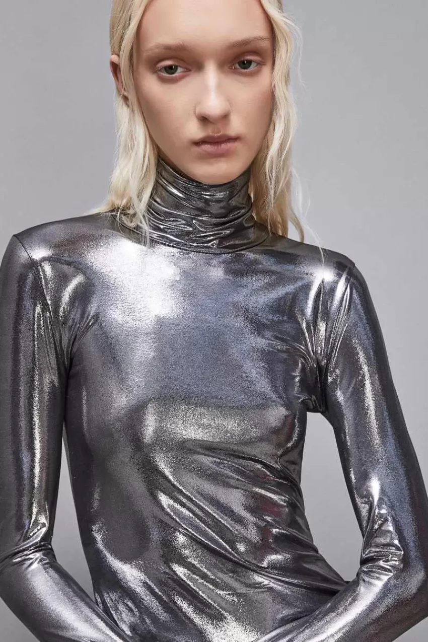 lupetto_in_jersey_laminato_5.webp Patrizia Pepe Tops<Lupetto in jersey laminato