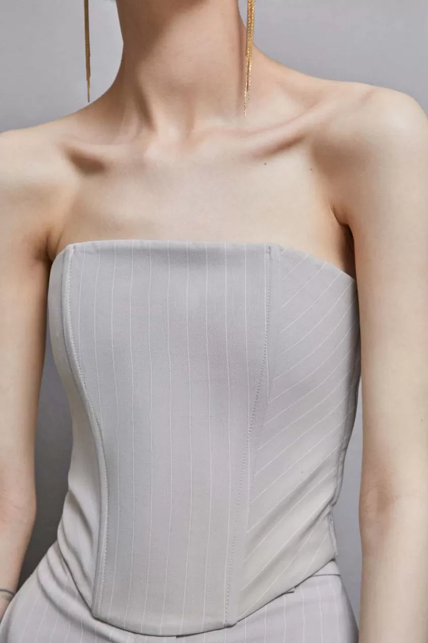 top_bustier_gessato_in_flanella_3.webp Patrizia Pepe Tops<Top bustier gessato in flanella