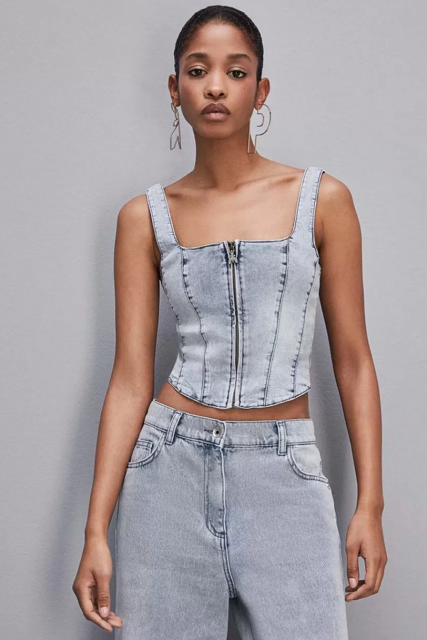 top_di_jeans_stretch_3.webp Patrizia Pepe Tops<Top di jeans stretch